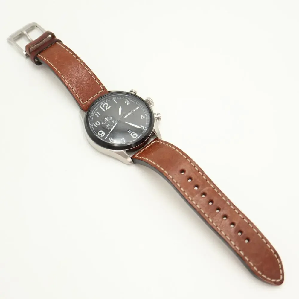 Michael Kors Hangar Mens 45mm Chronograph Watch Brown Leather MK7068 New Battery